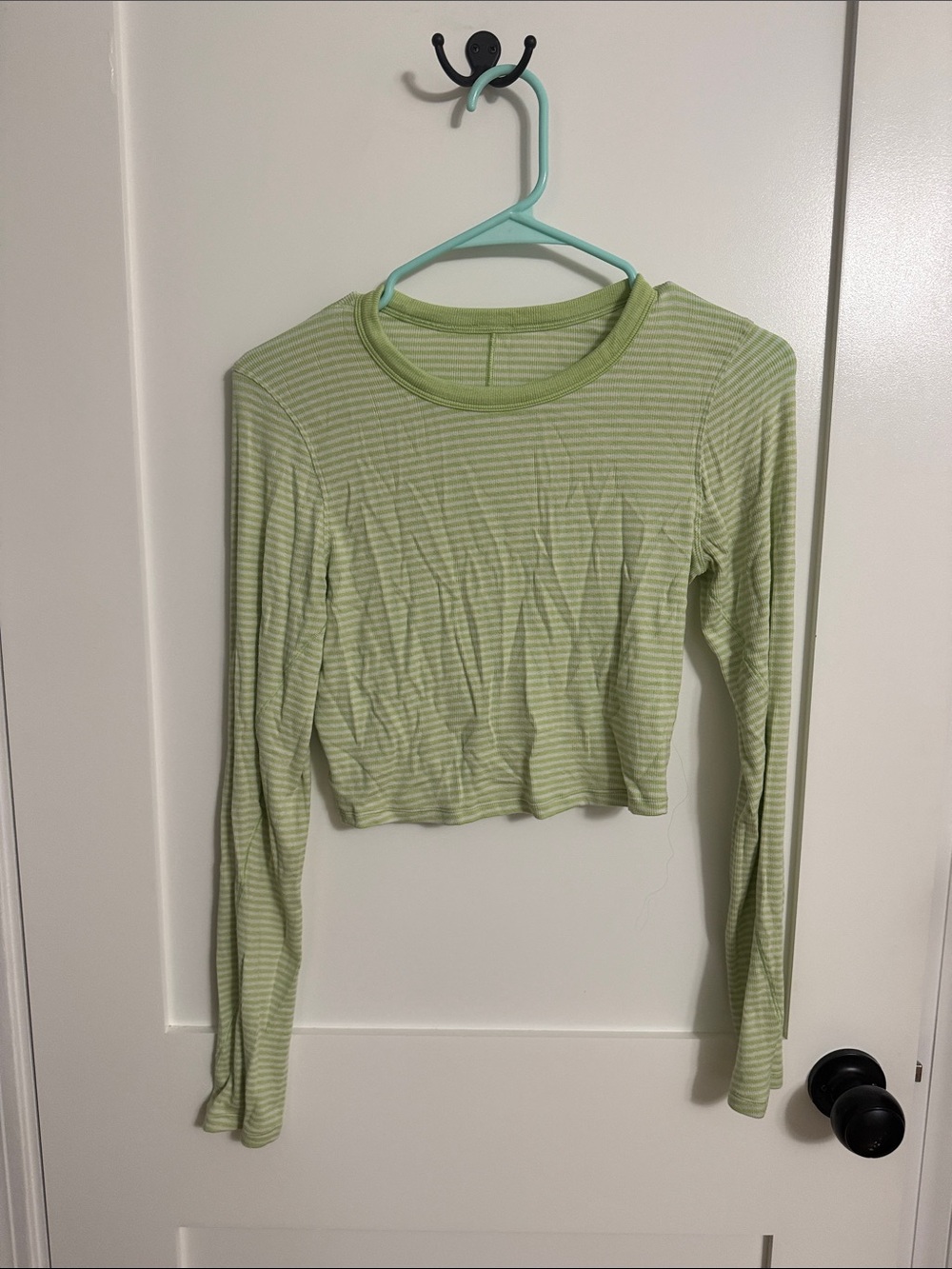 lululemon athletica Mint Green Striped Long-Sleeve Crop Top